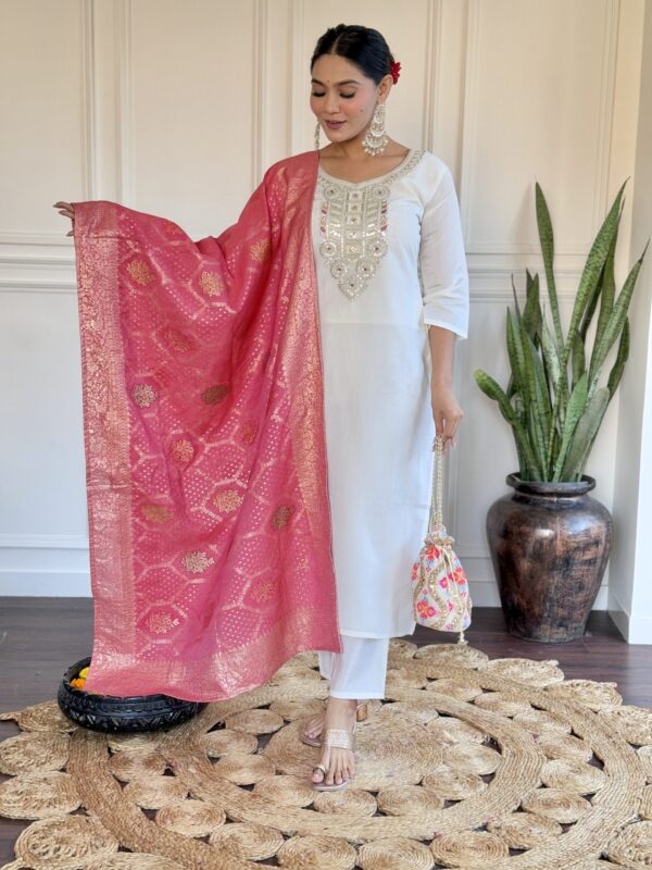 MARIA Chanderi Salwar Suit In Off White - Image 5