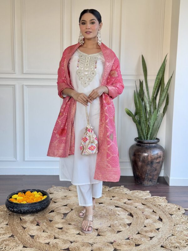 MARIA Chanderi Salwar Suit In Off White - Image 4