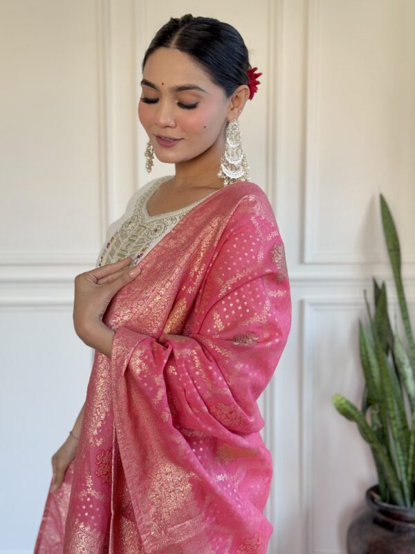 MARIA Chanderi Salwar Suit In Off White - Image 3