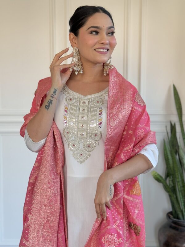 MARIA Chanderi Salwar Suit In Off White - Image 6