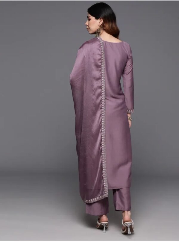 NENCY Embroidered work chanderi viscose fabric straight kurta, pant and dupatta set - Image 11