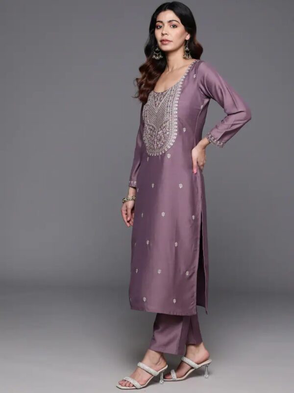 NENCY Embroidered work chanderi viscose fabric straight kurta, pant and dupatta set - Image 8