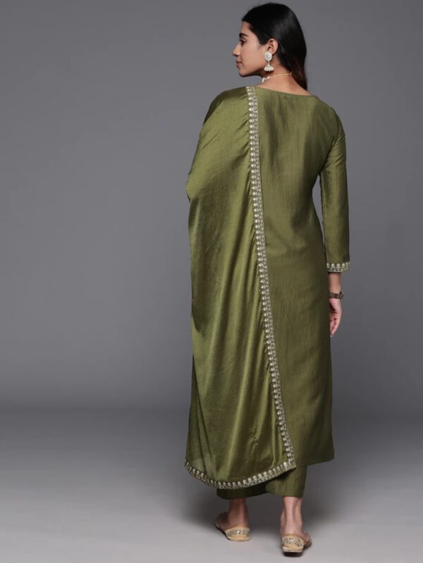 NENCY Embroidered work chanderi viscose fabric straight kurta, pant and dupatta set - Image 5