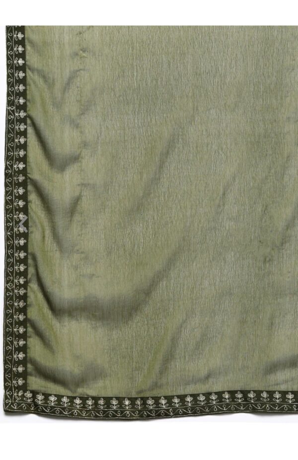 NENCY Embroidered work chanderi viscose fabric straight kurta, pant and dupatta set - Image 3