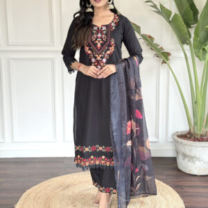 KALINI Black Embroidered Chanderi Kurta Set