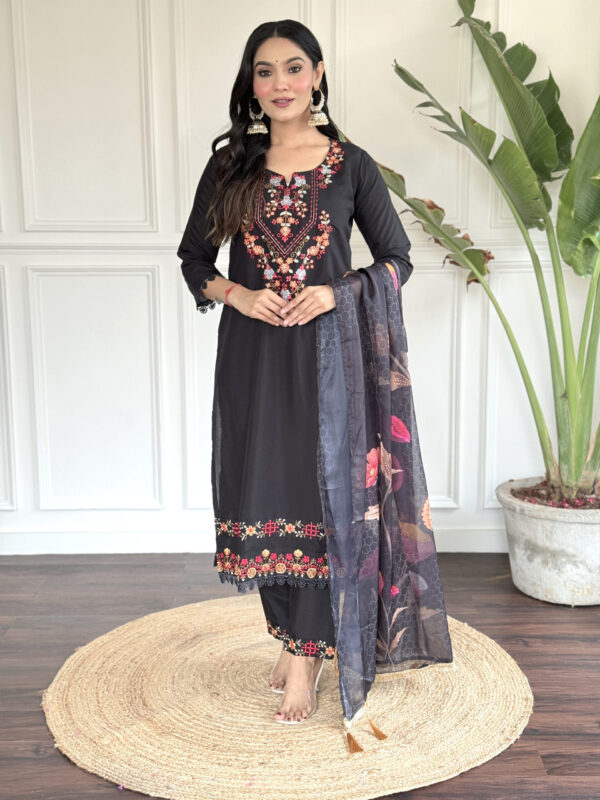KALINI Black Embroidered Chanderi Kurta Set