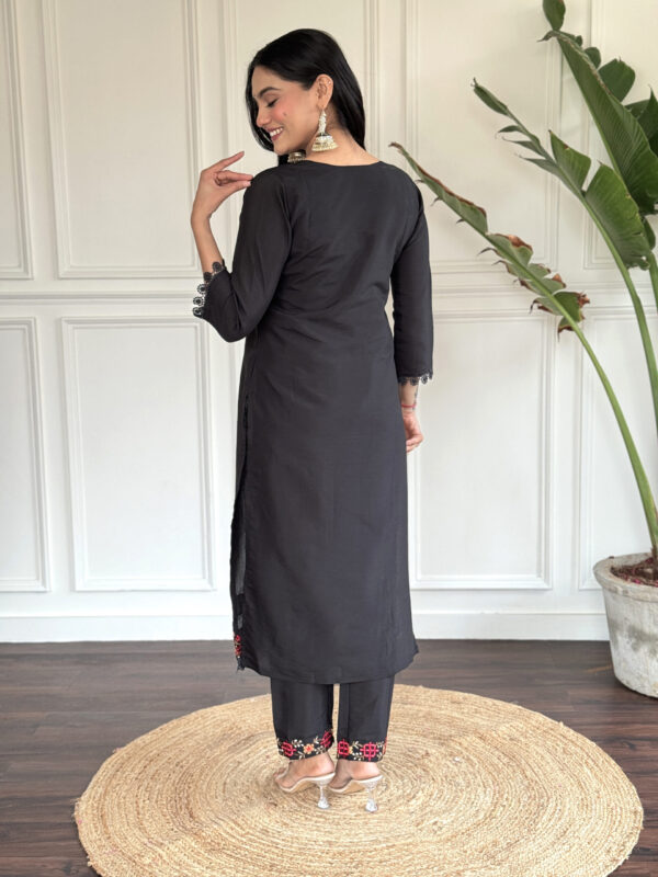 KALINI Black Embroidered Chanderi Kurta Set - Image 2