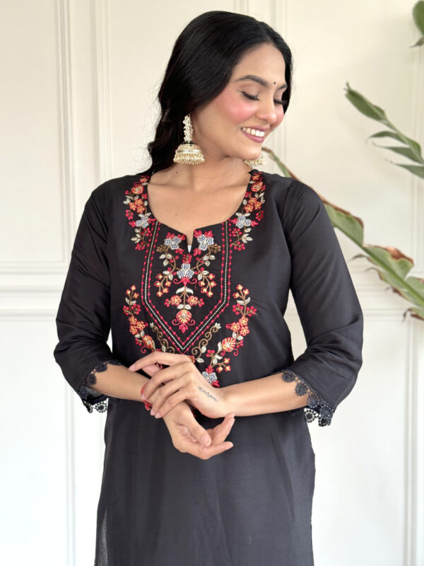 KALINI Black Embroidered Chanderi Kurta Set - Image 8