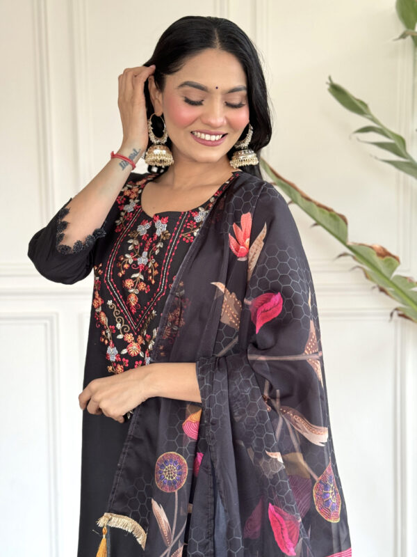 KALINI Black Embroidered Chanderi Kurta Set - Image 5