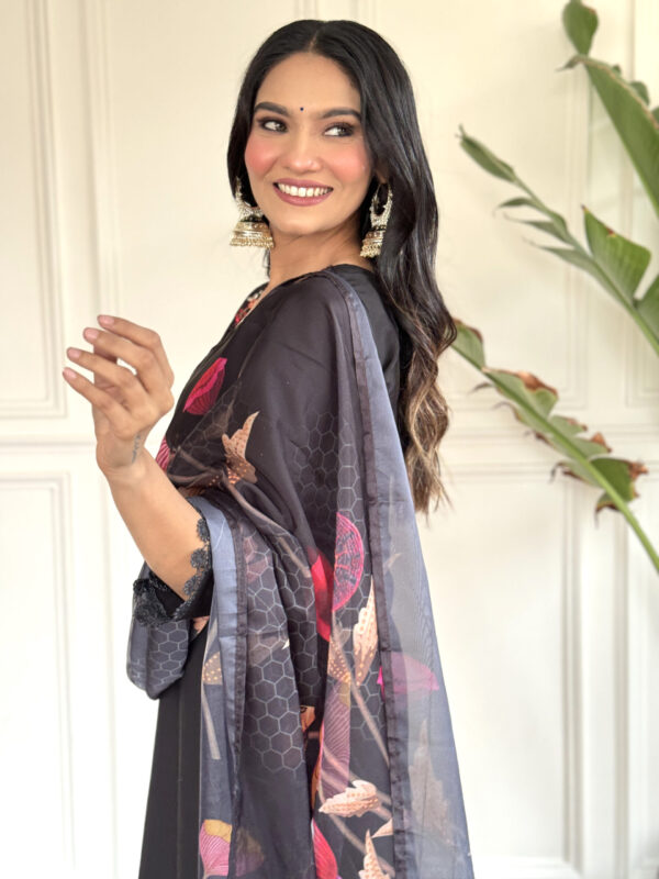 KALINI Black Embroidered Chanderi Kurta Set - Image 4