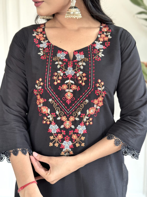 KALINI Black Embroidered Chanderi Kurta Set - Image 7