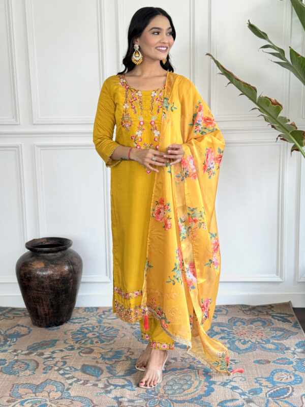MAYA Women Embroidered Thread Work Kurta With Trousers & Dupatta - Image 4