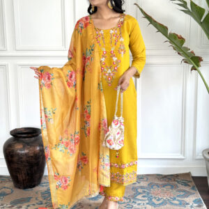 MAYA Women Embroidered Thread Work Kurta With Trousers & Dupatta