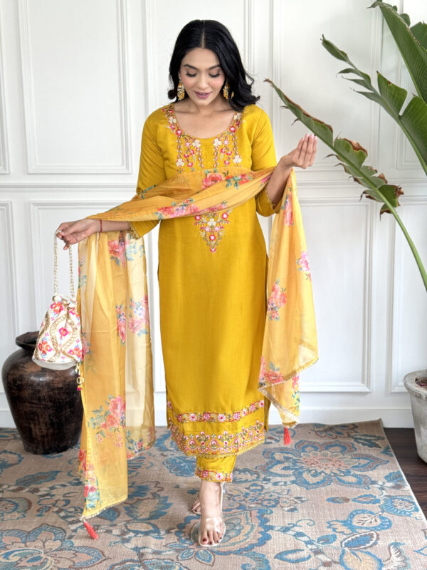 MAYA Women Embroidered Thread Work Kurta With Trousers & Dupatta - Image 7