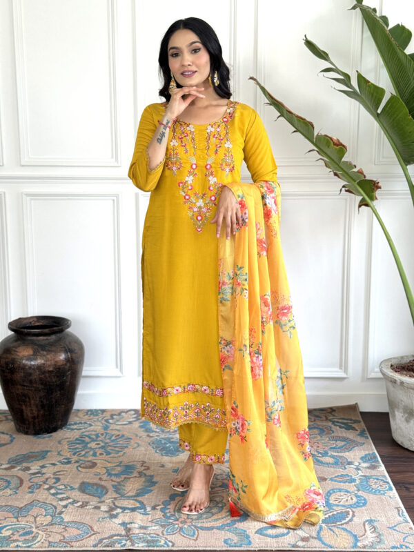 MAYA Women Embroidered Thread Work Kurta With Trousers & Dupatta - Image 3