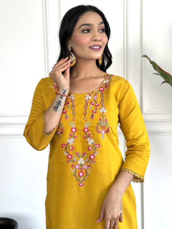 MAYA Women Embroidered Thread Work Kurta With Trousers & Dupatta - Image 5
