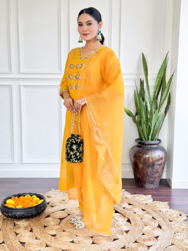 HETVI Women Embroidered CHANDERI & TEBBY NAYLON PLAIN DUPAATA SET - Image 6