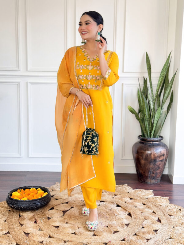HETVI Women Embroidered CHANDERI & TEBBY NAYLON PLAIN DUPAATA SET - Image 3