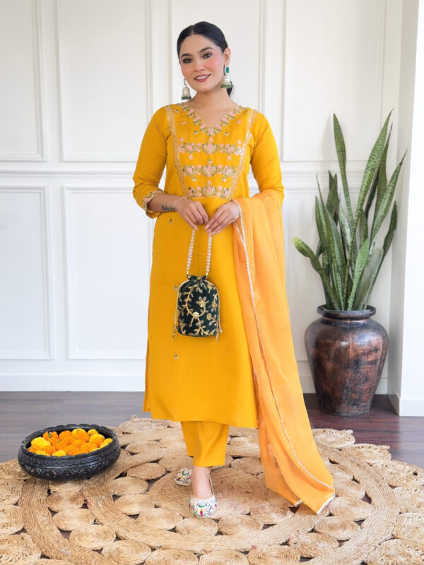 HETVI Women Embroidered CHANDERI & TEBBY NAYLON PLAIN DUPAATA SET