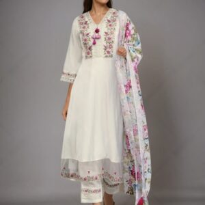 K2 WHITE Women Silk Blend Kurta Pant Dupatta Set