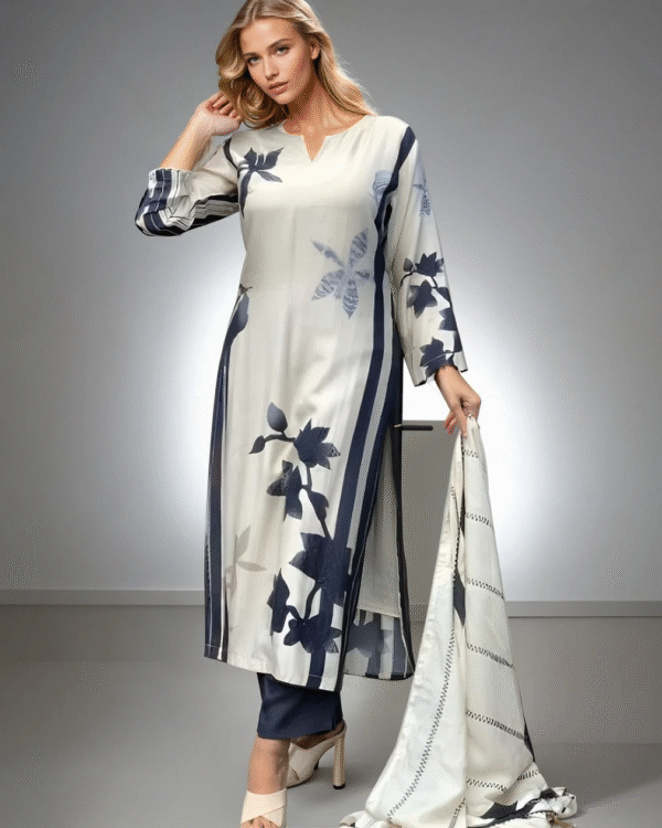 BARBIE White Abstract Print Art Silk Kurta Set - Image 3