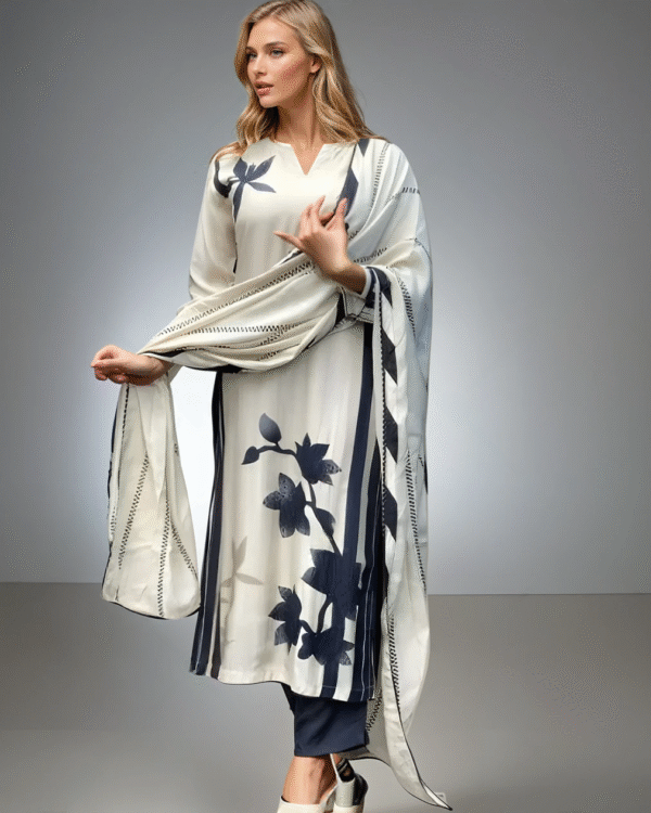 BARBIE White Abstract Print Art Silk Kurta Set - Image 2