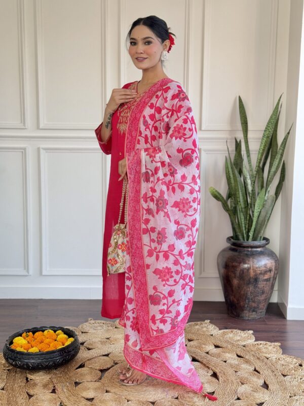 DEVPOOJA Viscose Pink Casual Wear Embroidery Work Readymade Kurti Set - Image 4