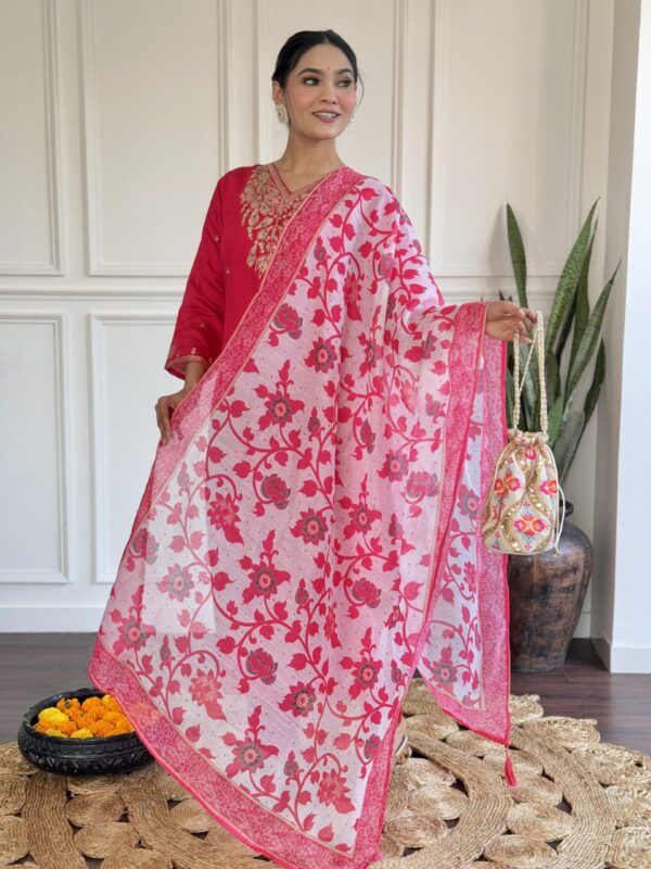 DEVPOOJA Viscose Pink Casual Wear Embroidery Work Readymade Kurti Set - Image 3