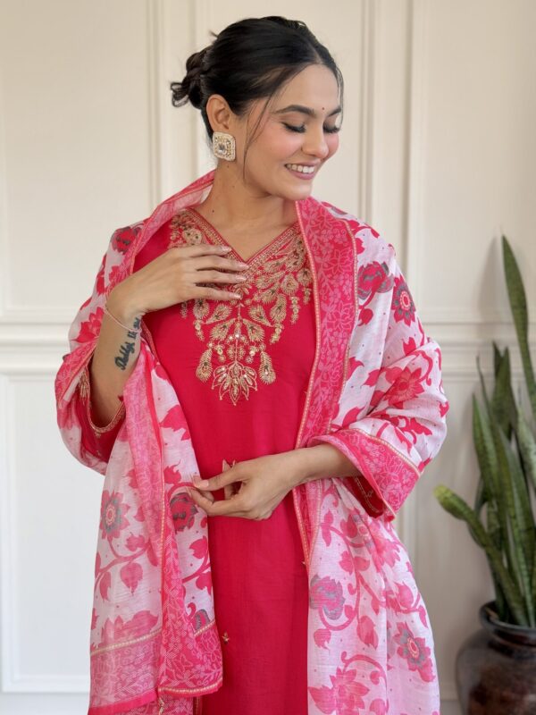 DEVPOOJA Viscose Pink Casual Wear Embroidery Work Readymade Kurti Set - Image 5